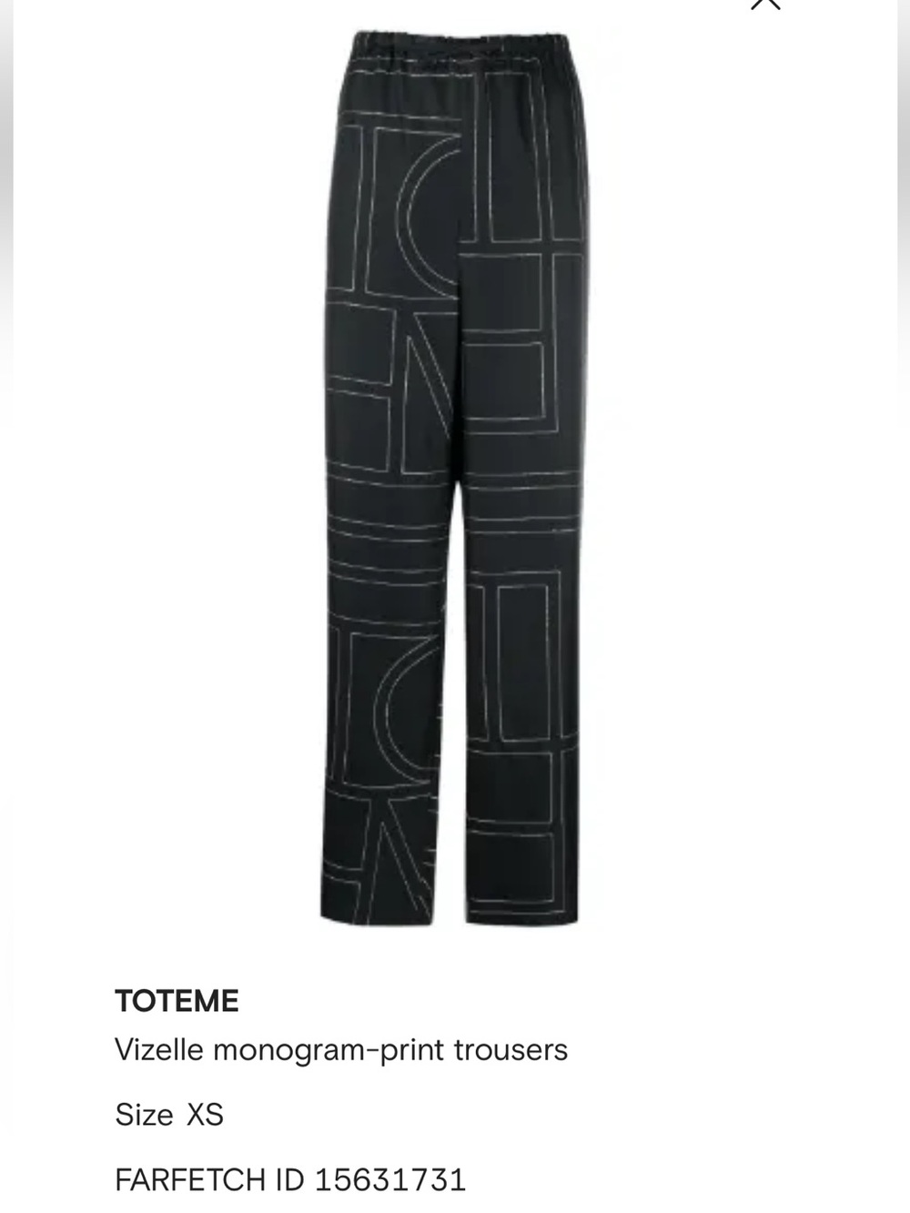 TOTEME BLACK SILK MONOGRAM PANTS - Picture 4 of 4